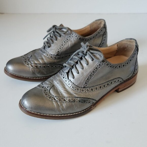 COLE HAAN | Metallic Gray Oxford Shoes Lace Silver Sz 5 - Picture 1 of 5